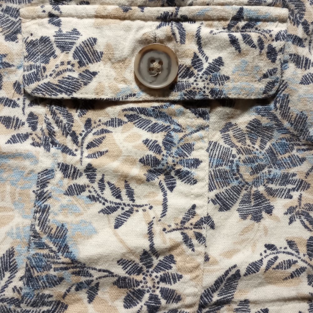 Linen Blend Christopher & Banks Large Blue Tan Cream Floral Summer Jacket Coasta - Picture 5 of 7